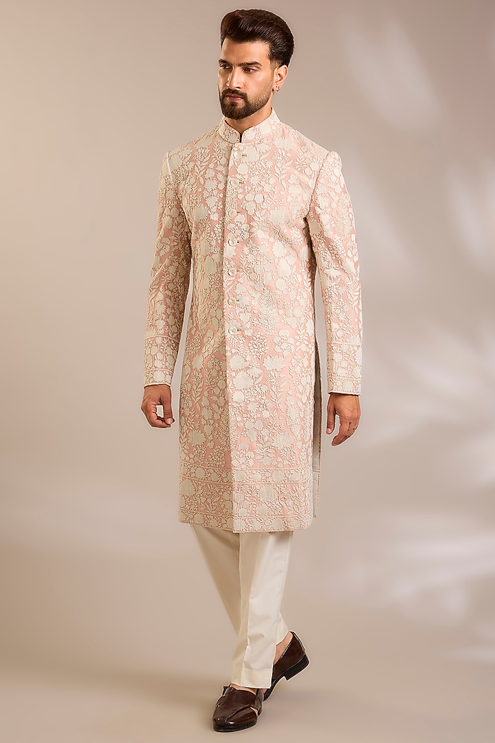 Sandrose Silk Groom Sherwani Set by Dhruv Vaish at Pernia's Pop Up Shop